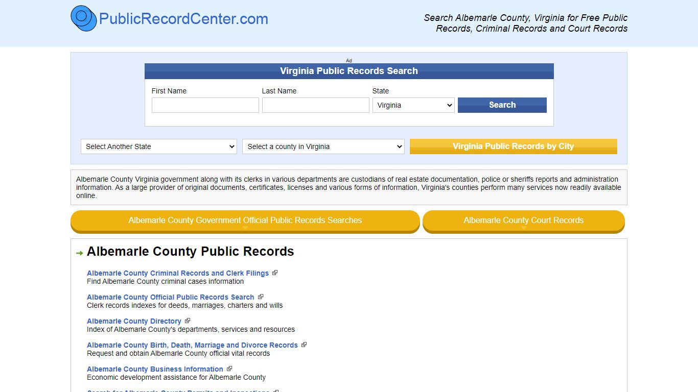 Albemarle County Virginia Free Public Records - Court ...